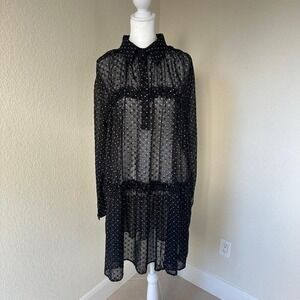 Eva Franco Haven Ruffle Polka Dot Tunic Dress Womens 8 Black Y2K Whimsigoth